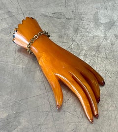 Vintage Bakelite Butterscotch Carved Hand Brooch
