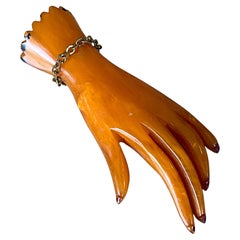 Vintage Bakelite Butterscotch Carved Hand Brooch
