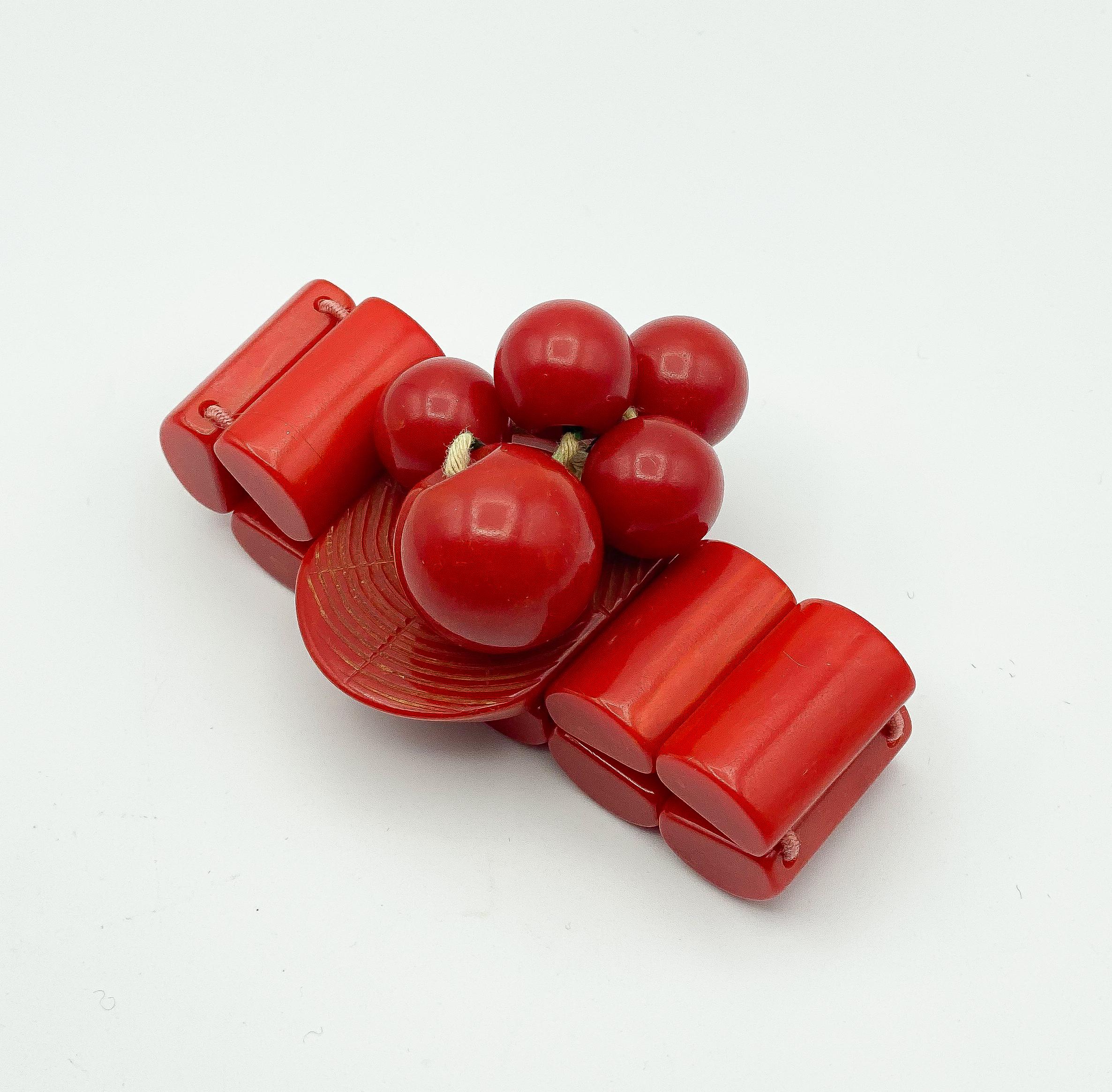 Red, Vintage Bakelite, Elastic 

Approximately 6 inches