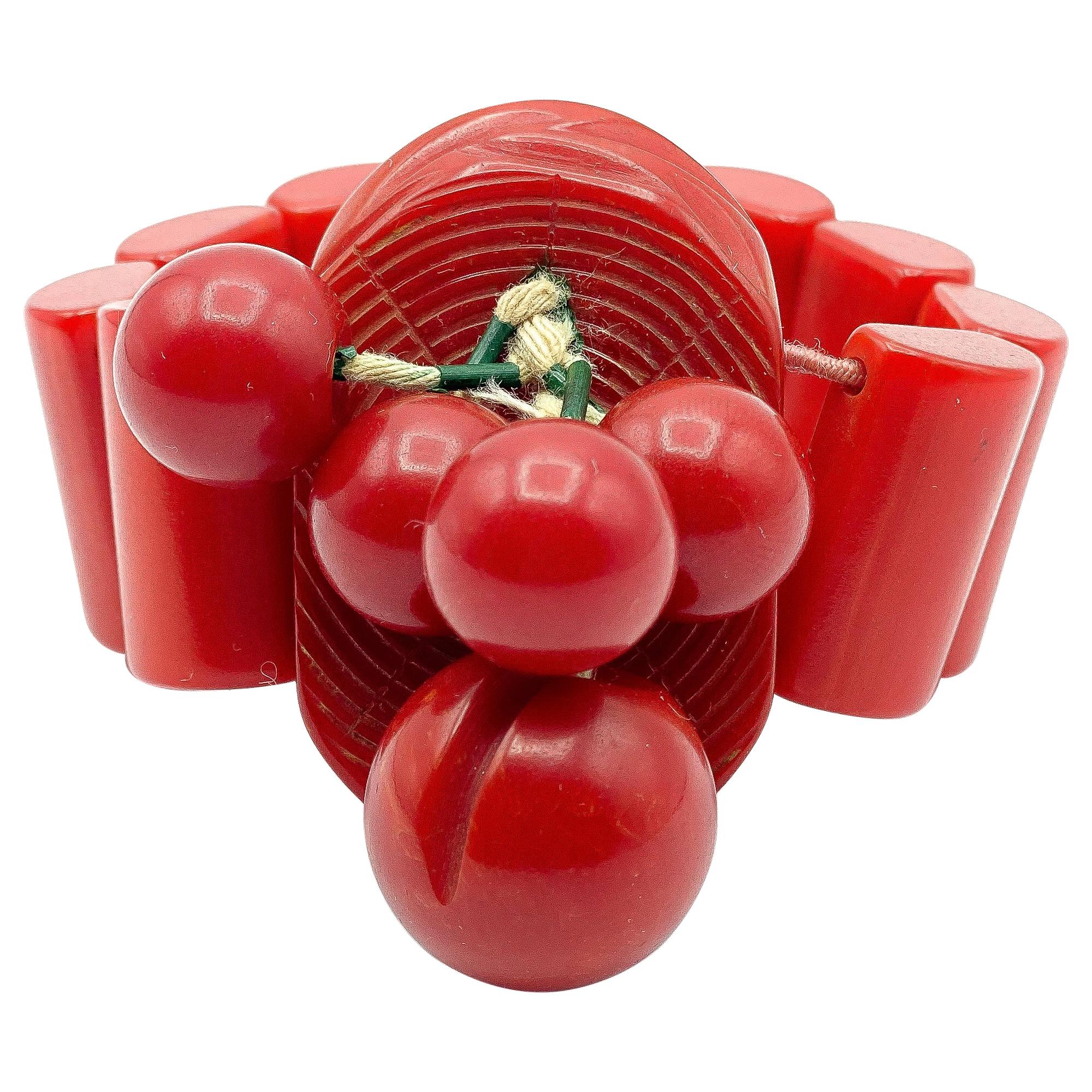 Vintage Bakelite Red Sphere Ornament Bracelet