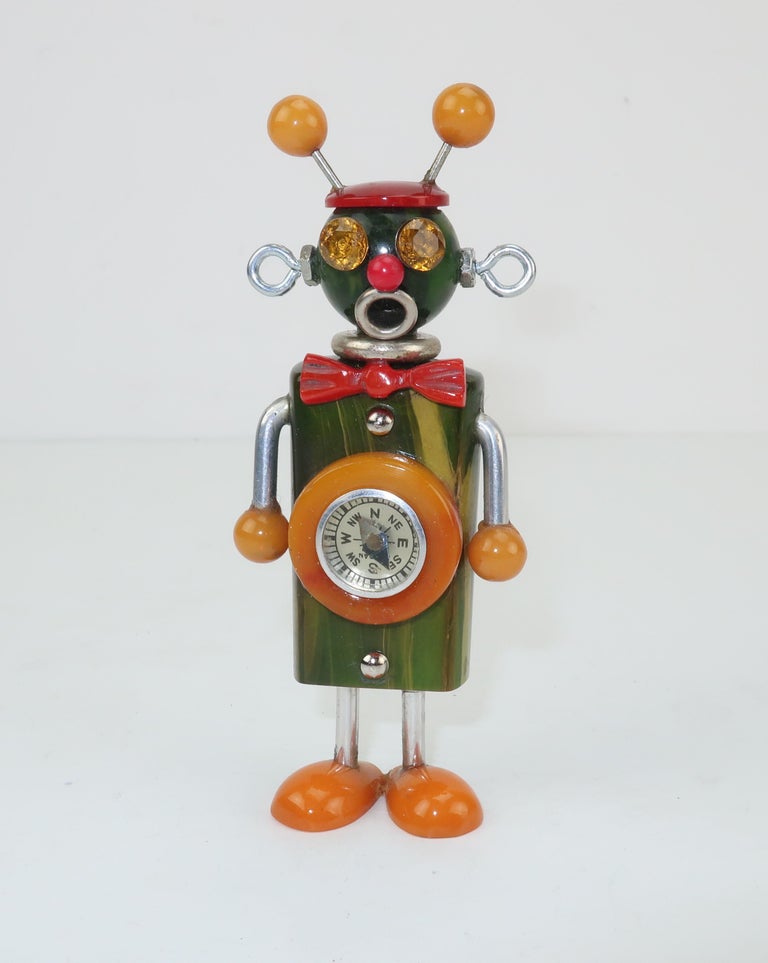 Vintage Bakelite Robot Brooch With Built-in Compass at 1stDibs