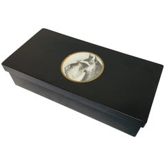 Vintage Bakelite Trinket Hinged Box Couroc of Monterey, Scottish Terrier Inlaid