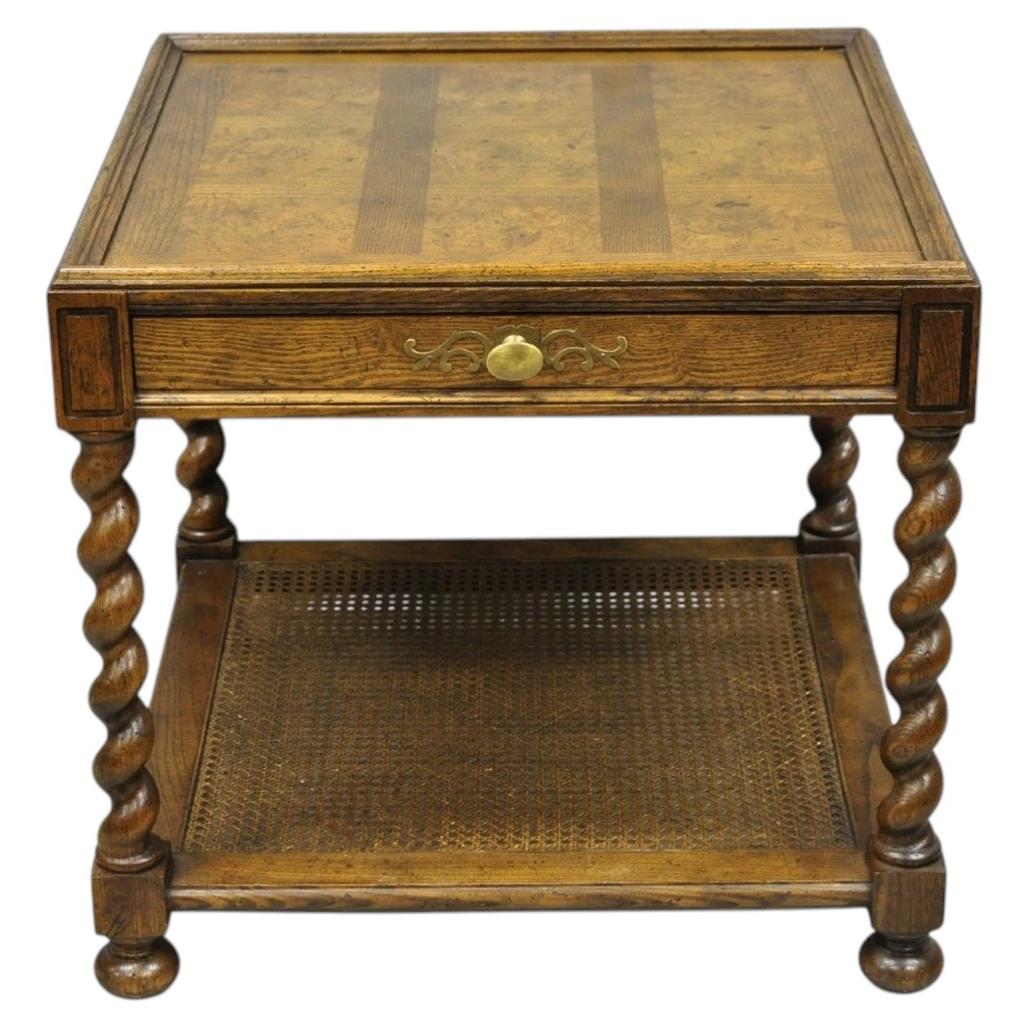 Vintage Baker Barley Twist – quadratischer Beistelltisch mit Intarsien aus Eiche und Wurzelholz