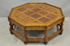 Vintage Baker Barley Twist Oak & Burlwood Parquetry Octagonal Coffee Table