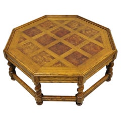 Vintage Baker Barley Twist Oak & Burlwood Parquetry Octagonal Coffee Table