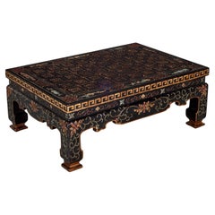 Vintage Baker Black Lacquer Chinoiserie Coffee Table with Floral and Gold Motifs