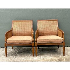 Vintage Baker Cane Panel Lounge Chairs - A Pair