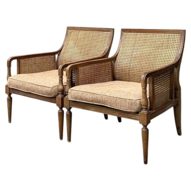 Vintage Baker Cane Panel Lounge Chairs - A Pair