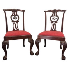 Vintage Baker Chippendale Ball in Claw Mahogany Dining Side Chairs, Pair