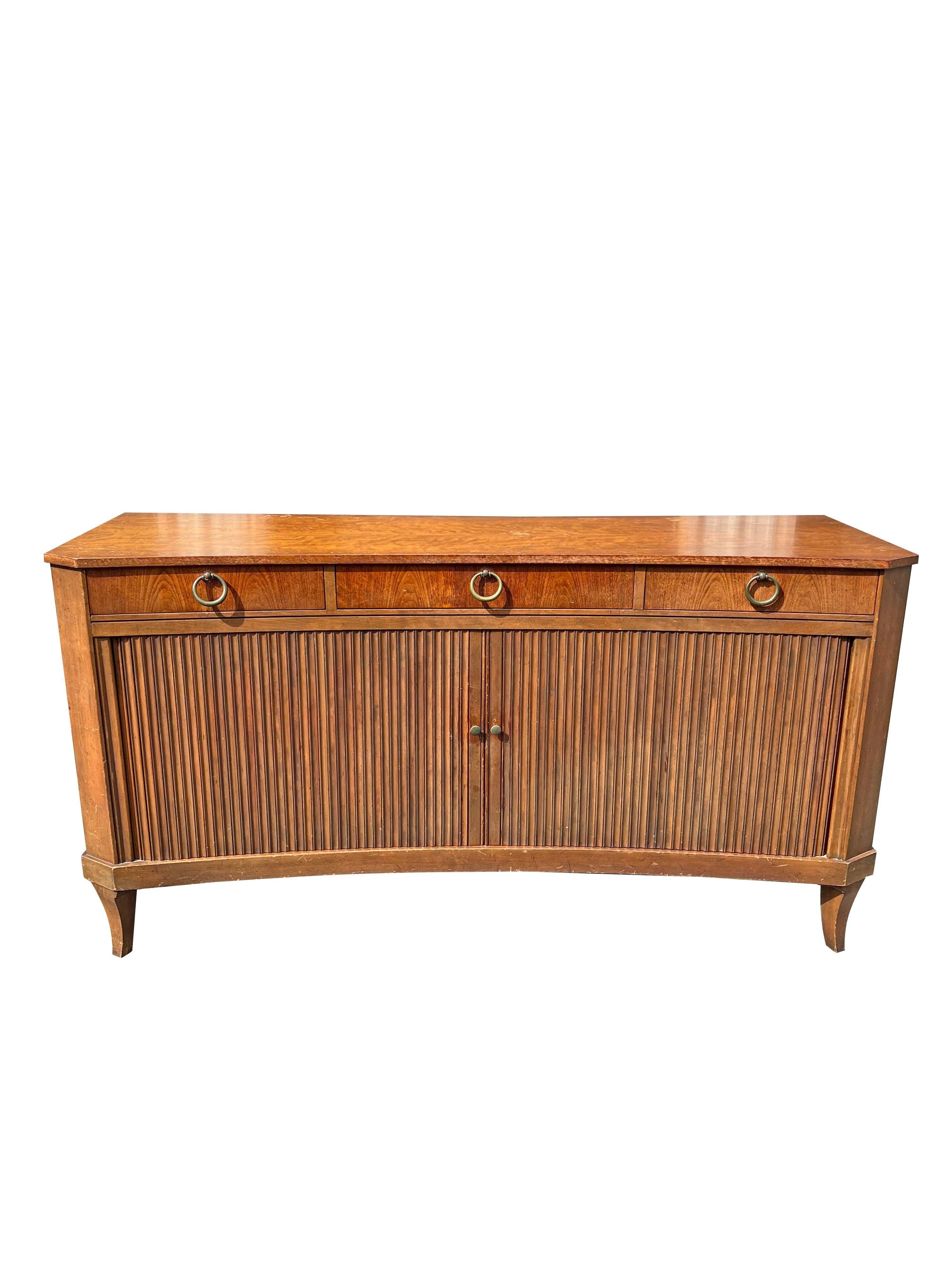 American Vintage Baker Curved Tambour Credenza Sliding Doors With Brass Hardware