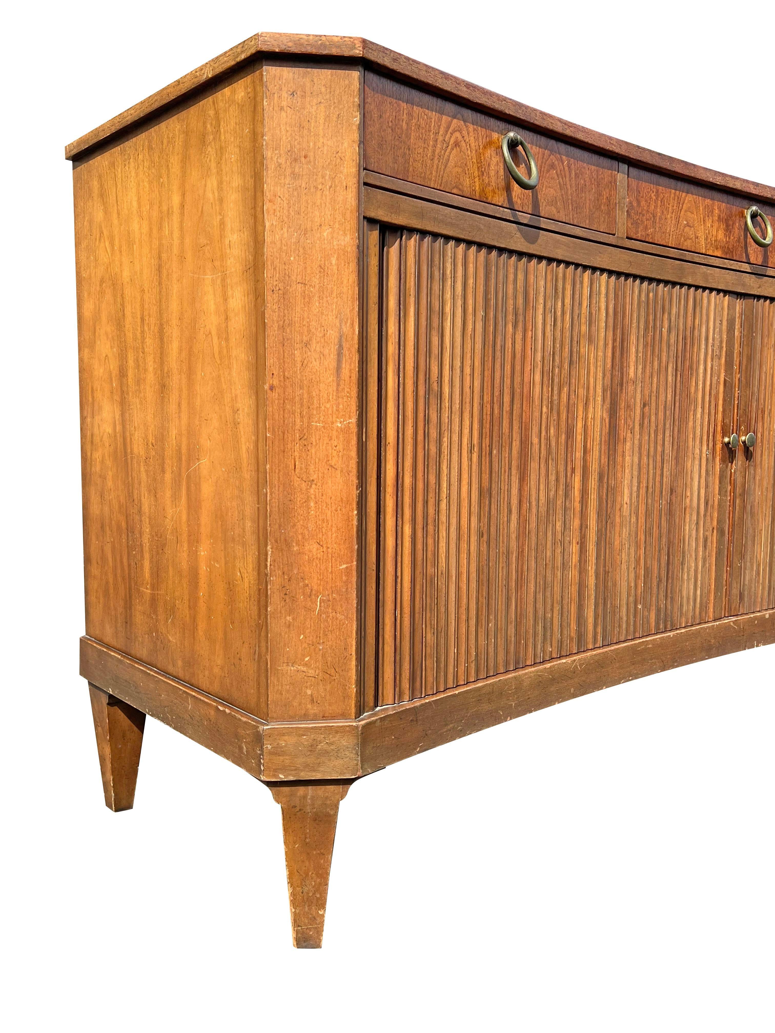 Vintage Baker Curved Tambour Credenza Sliding Doors With Brass Hardware In Good Condition In Saddle River, NJ