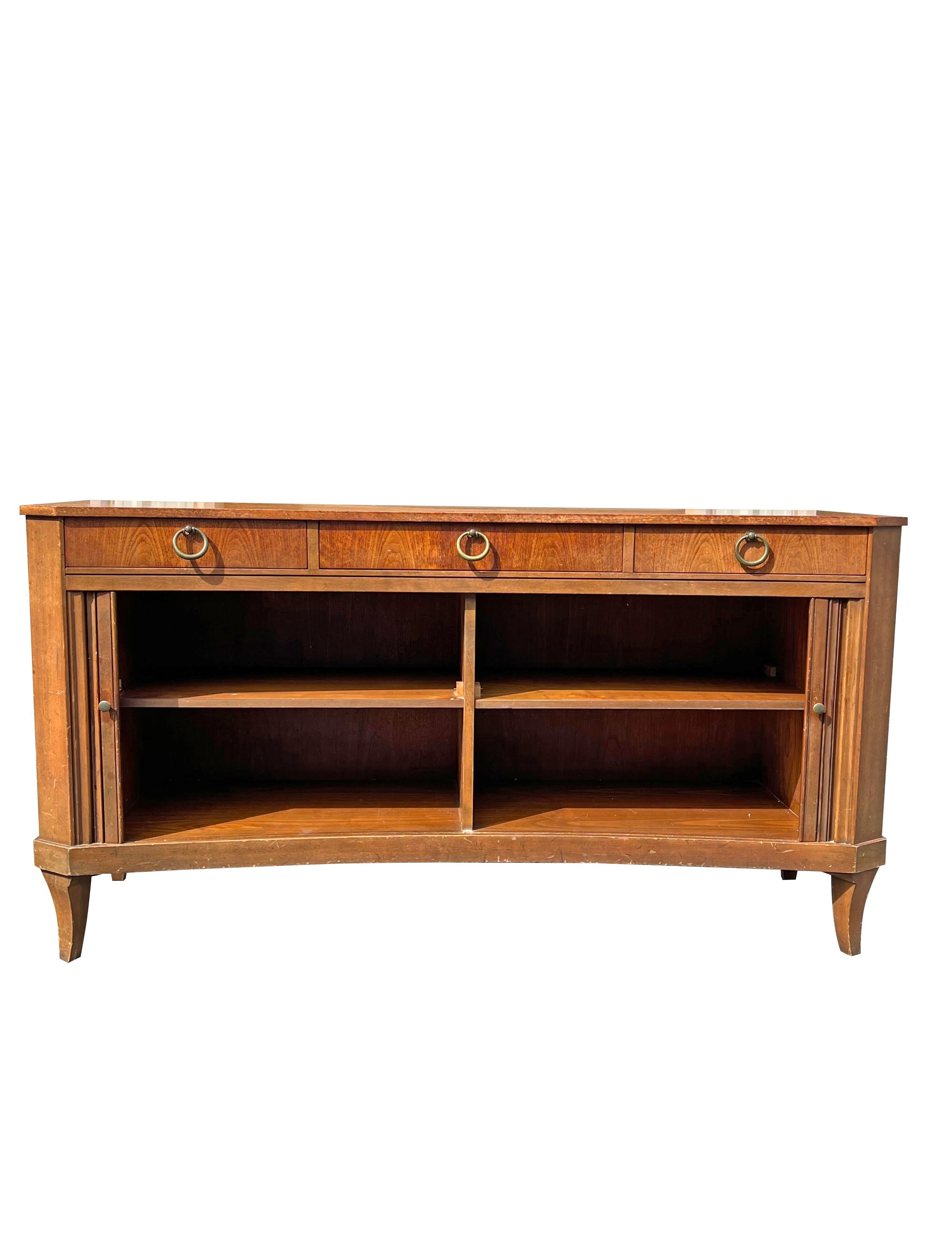 Late 20th Century Vintage Baker Curved Tambour Credenza Sliding Doors With Brass Hardware