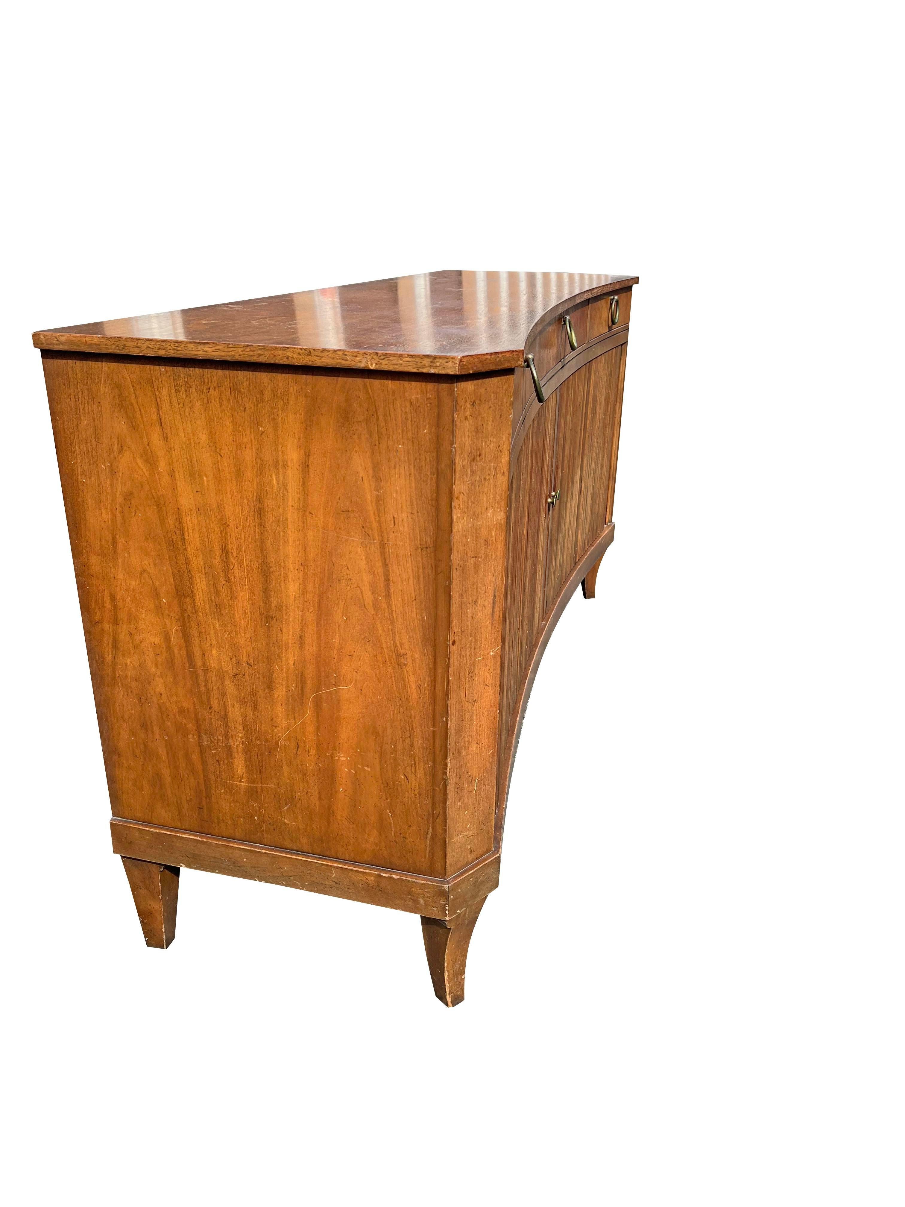 Vintage Baker Curved Tambour Credenza Sliding Doors With Brass Hardware 1