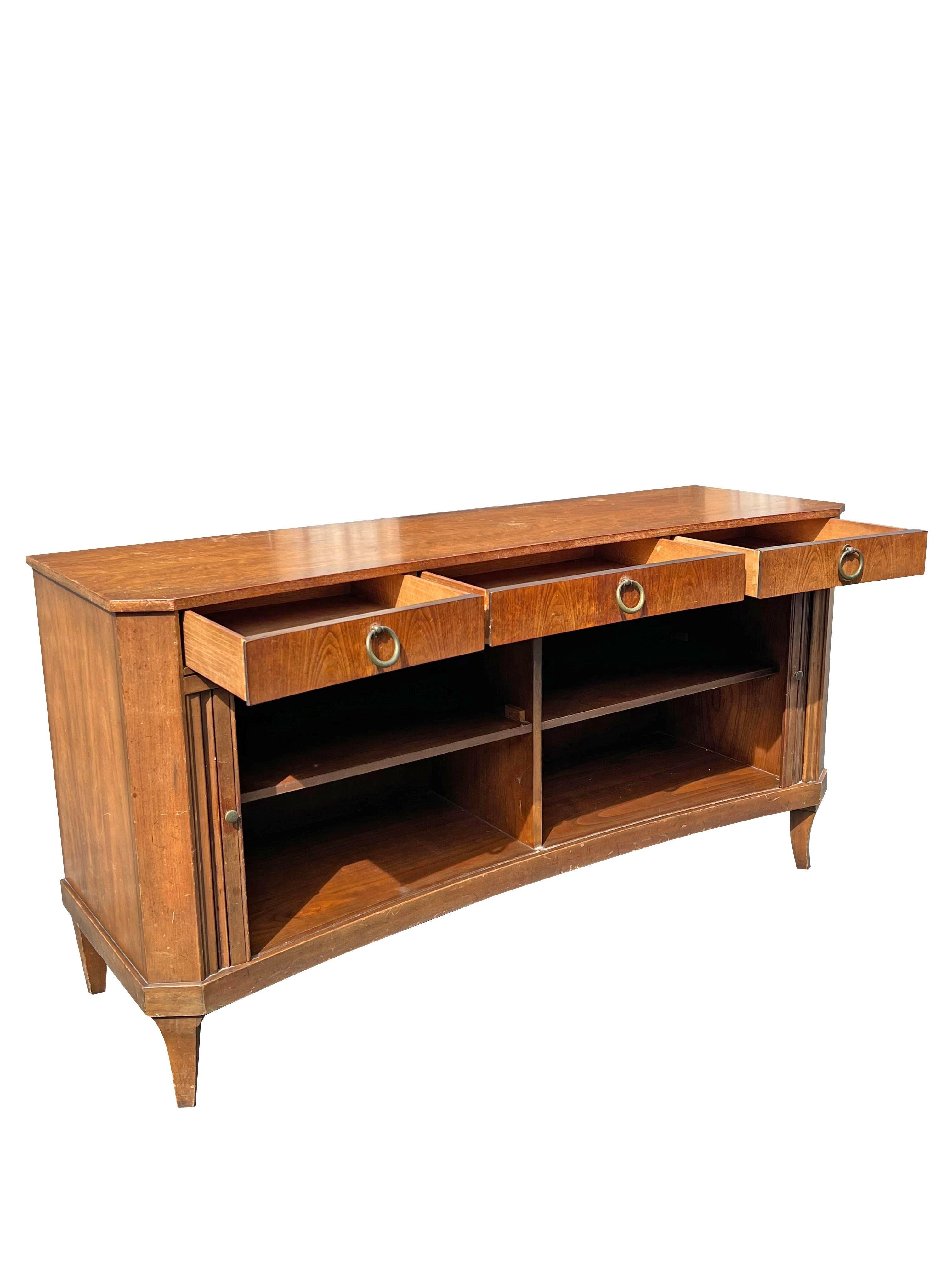 Vintage Baker Curved Tambour Credenza Sliding Doors With Brass Hardware 3