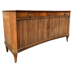 Vintage Baker Curved Tambour Credenza Sliding Doors With Brass Hardware