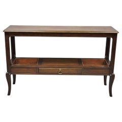 Vintage Baker Dark Cherry Wood Narrow French Console Hall Table w Copper Inserts Vintage Baker Dark Cherry Wood Narrow French Console Hall Table w Copper Inserts