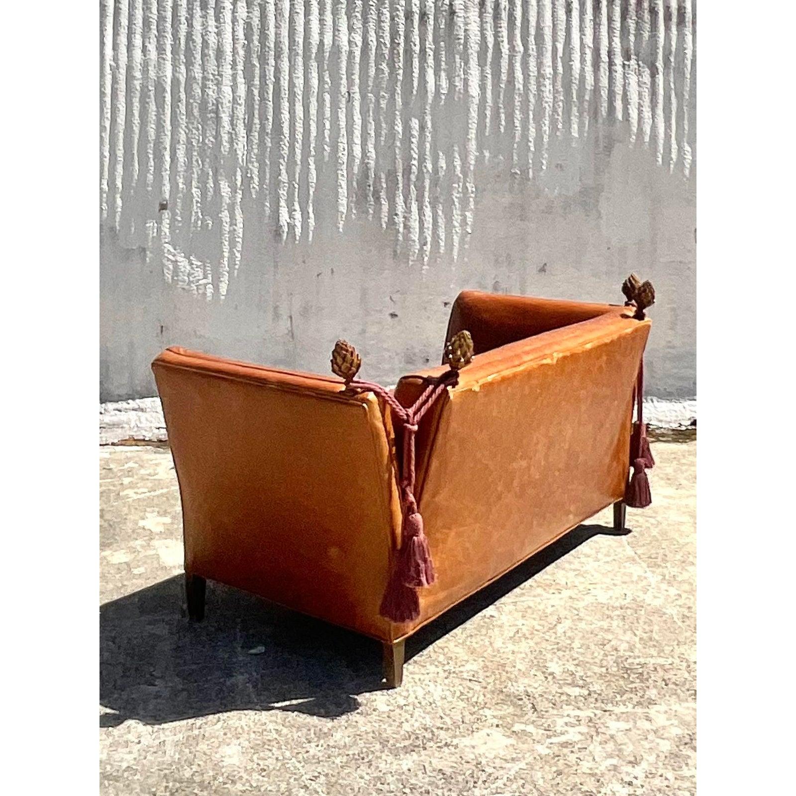 Vintage Baker Distressed Leather Knole Loveseat 3
