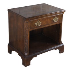 Vintage Baker English Chippendale Style Walnut Burl Bedside Table Nightstand 25"