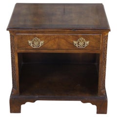 Vintage Baker English Chippendale Style Walnut Burl Bedside Table Nightstand 25"