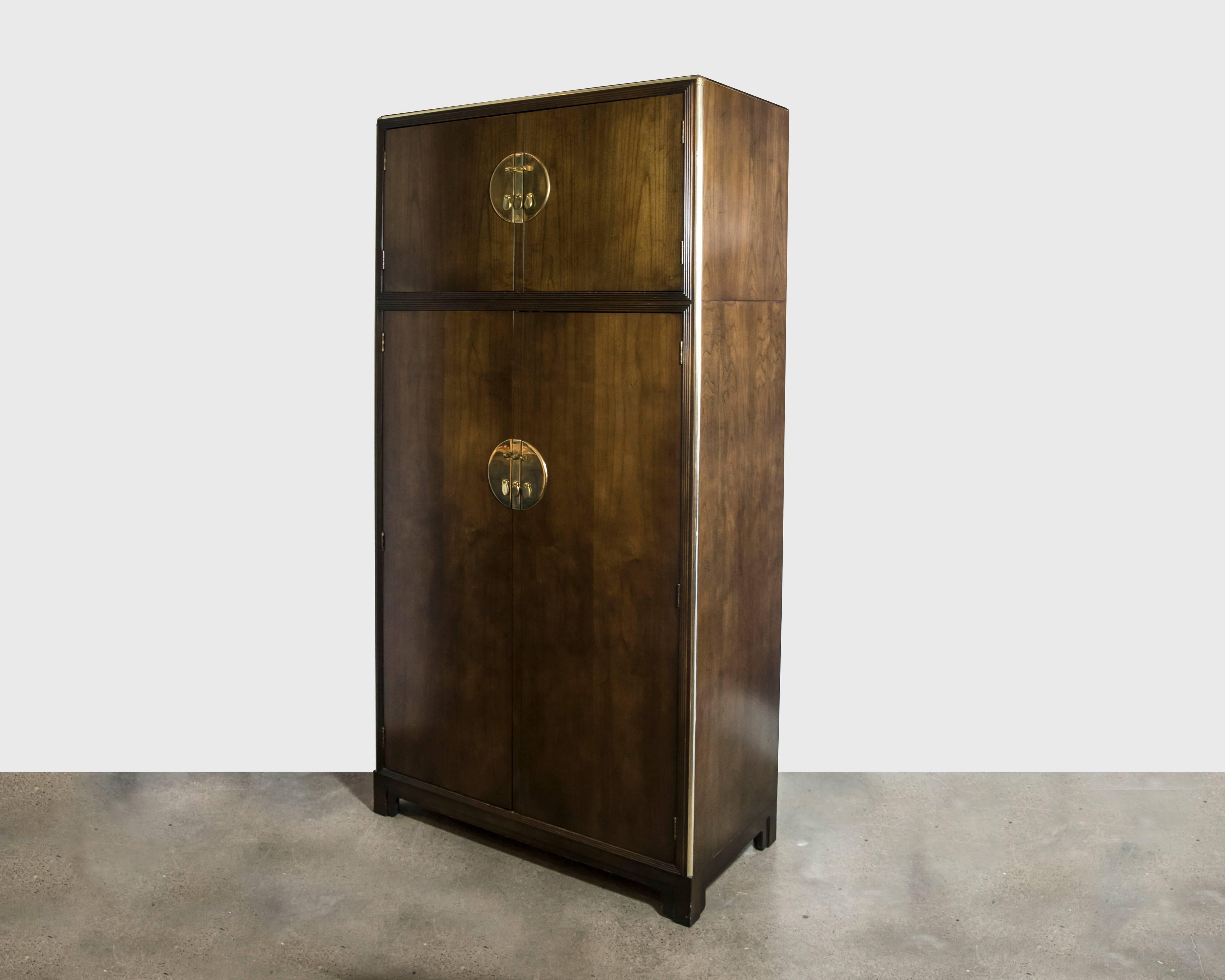 Mid-Century Modern Vintage Baker Far East Collection Mahogany Armoire For Sale