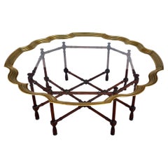 Vintage Baker Faux Bamboo Coffee Table with Scalloped Brass Glass Top