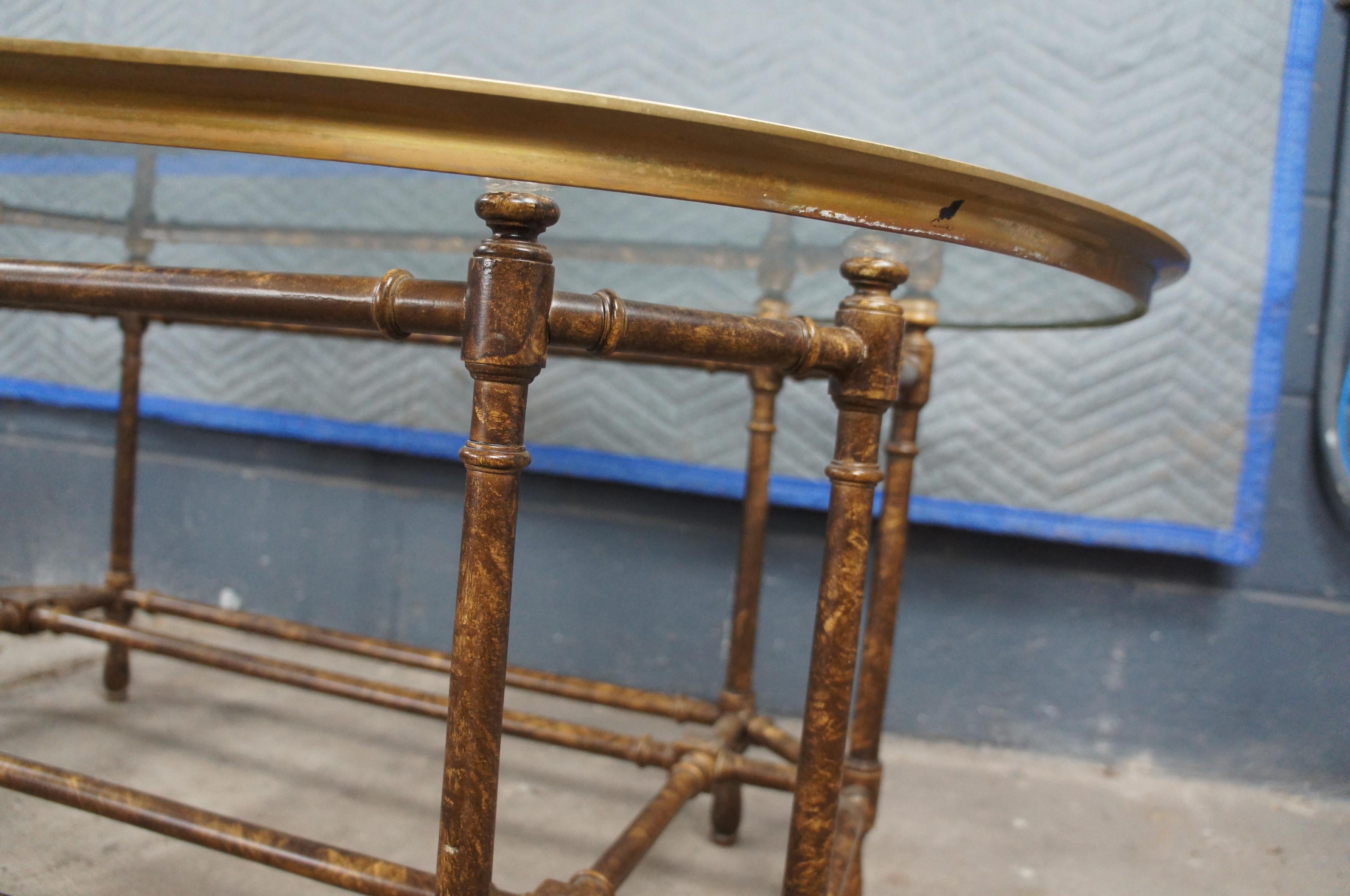 Vintage Baker Faux Bamboo Tortoiseshell Brass Oval Coffee Table 45