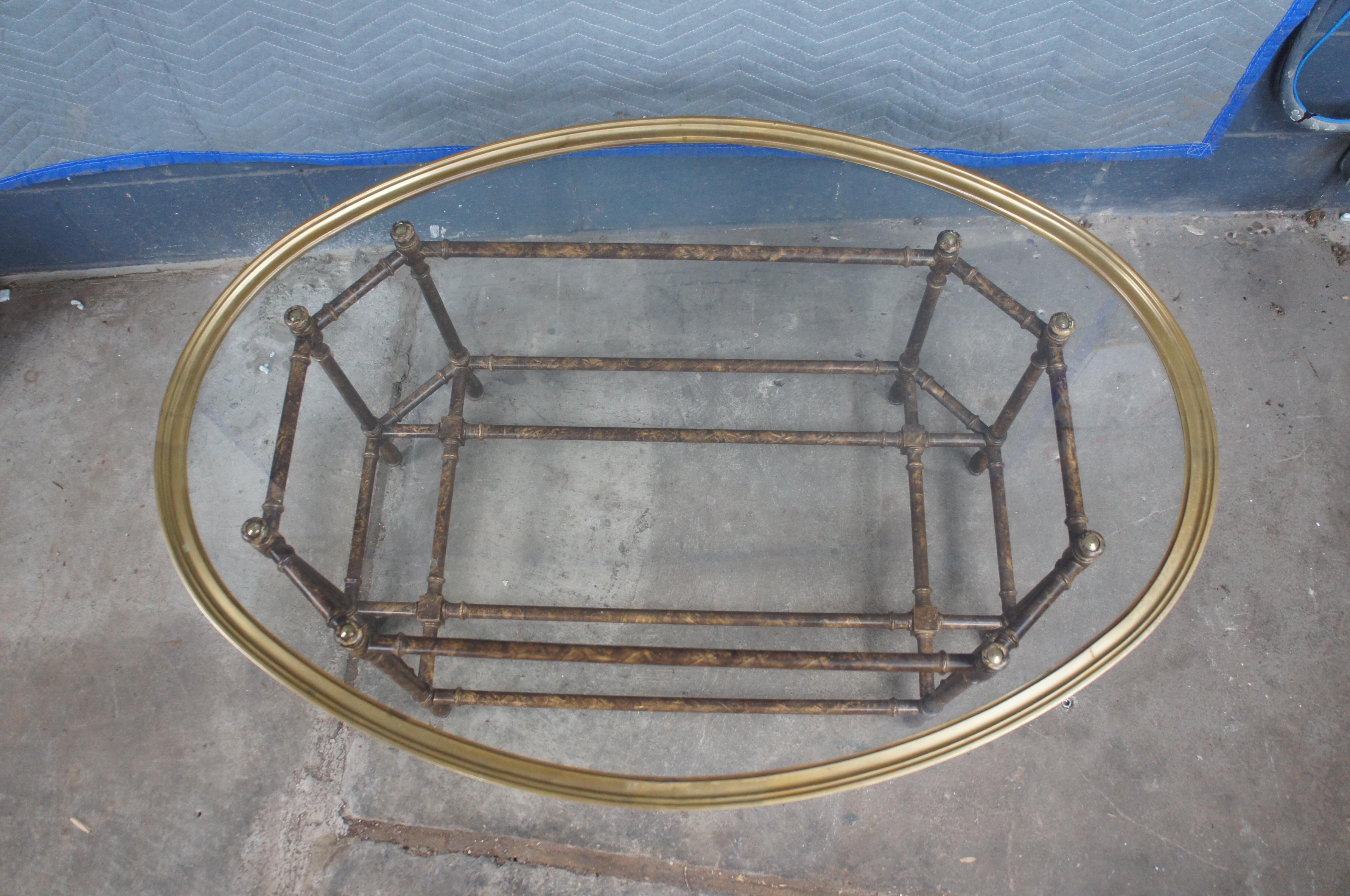 Vintage Baker Faux Bamboo Tortoiseshell Brass Oval Coffee Table 45
