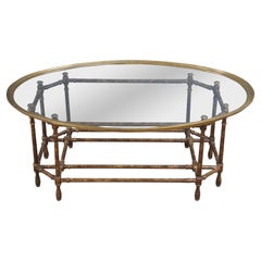 Vintage Baker Faux Bambus Schildpatt Messing Oval Couchtisch 45"