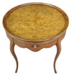 Vintage Baker French Country Louis XV Style Walnut Burl Round Side End Table