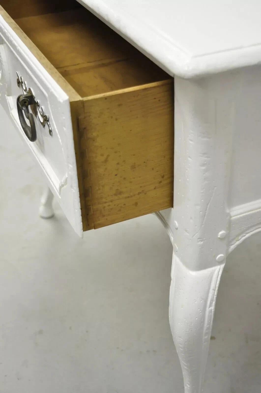 Vintage Baker French Country Regency Hoof Foot White One Drawer Console Table For Sale 4