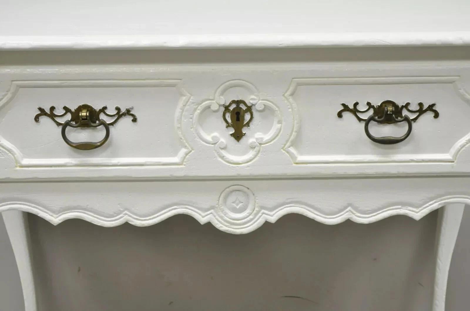 Unknown Vintage Baker French Country Regency Hoof Foot White One Drawer Console Table For Sale