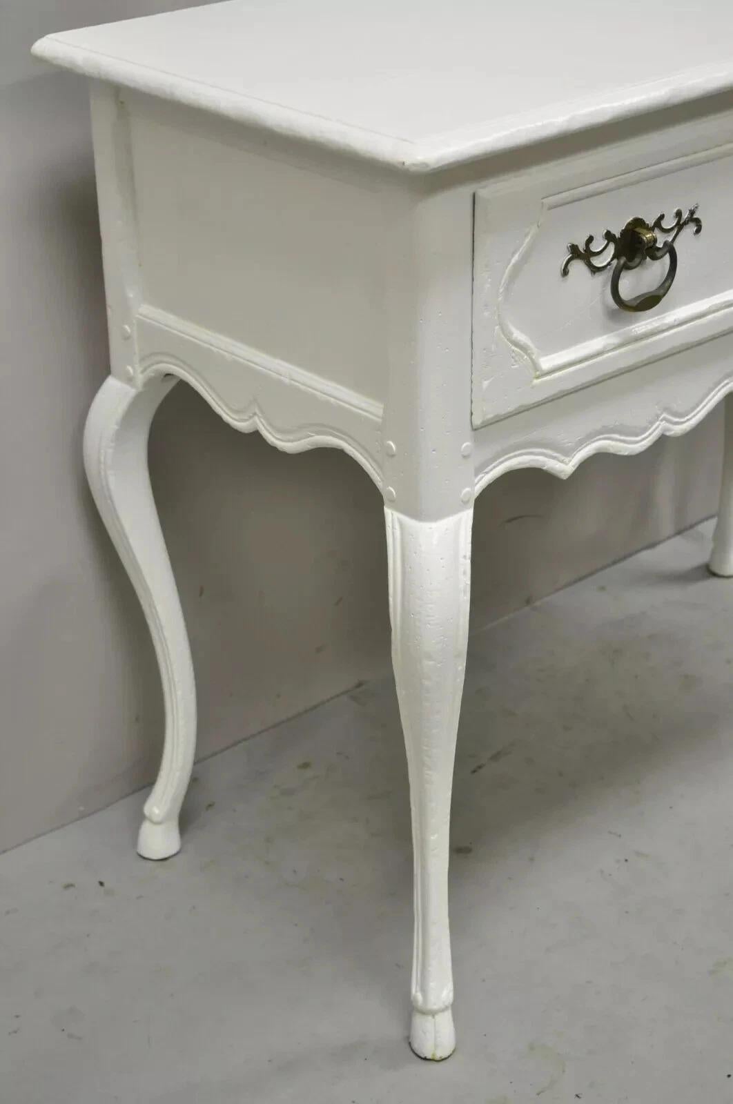 20th Century Vintage Baker French Country Regency Hoof Foot White One Drawer Console Table For Sale