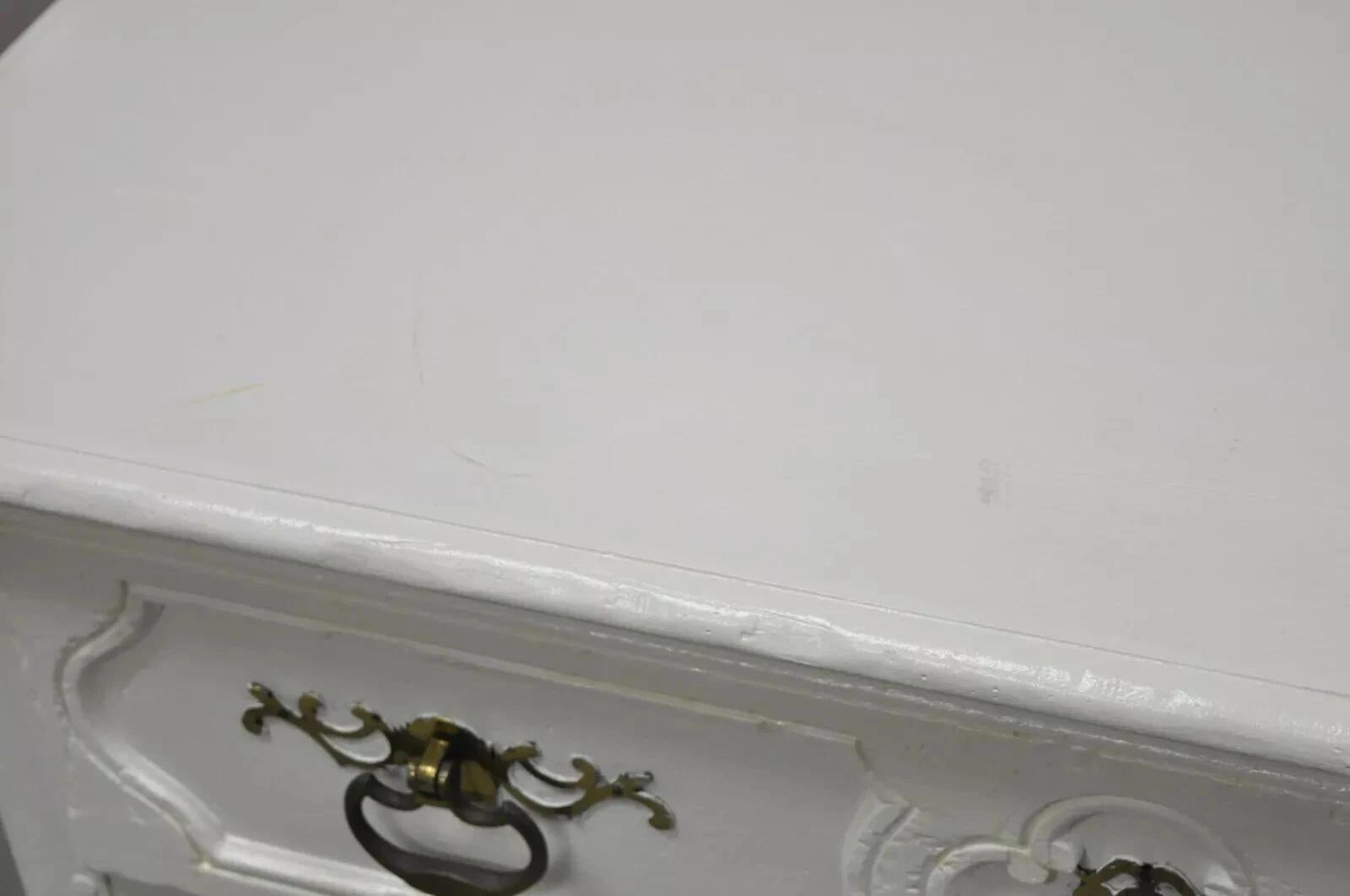 Wood Vintage Baker French Country Regency Hoof Foot White One Drawer Console Table For Sale