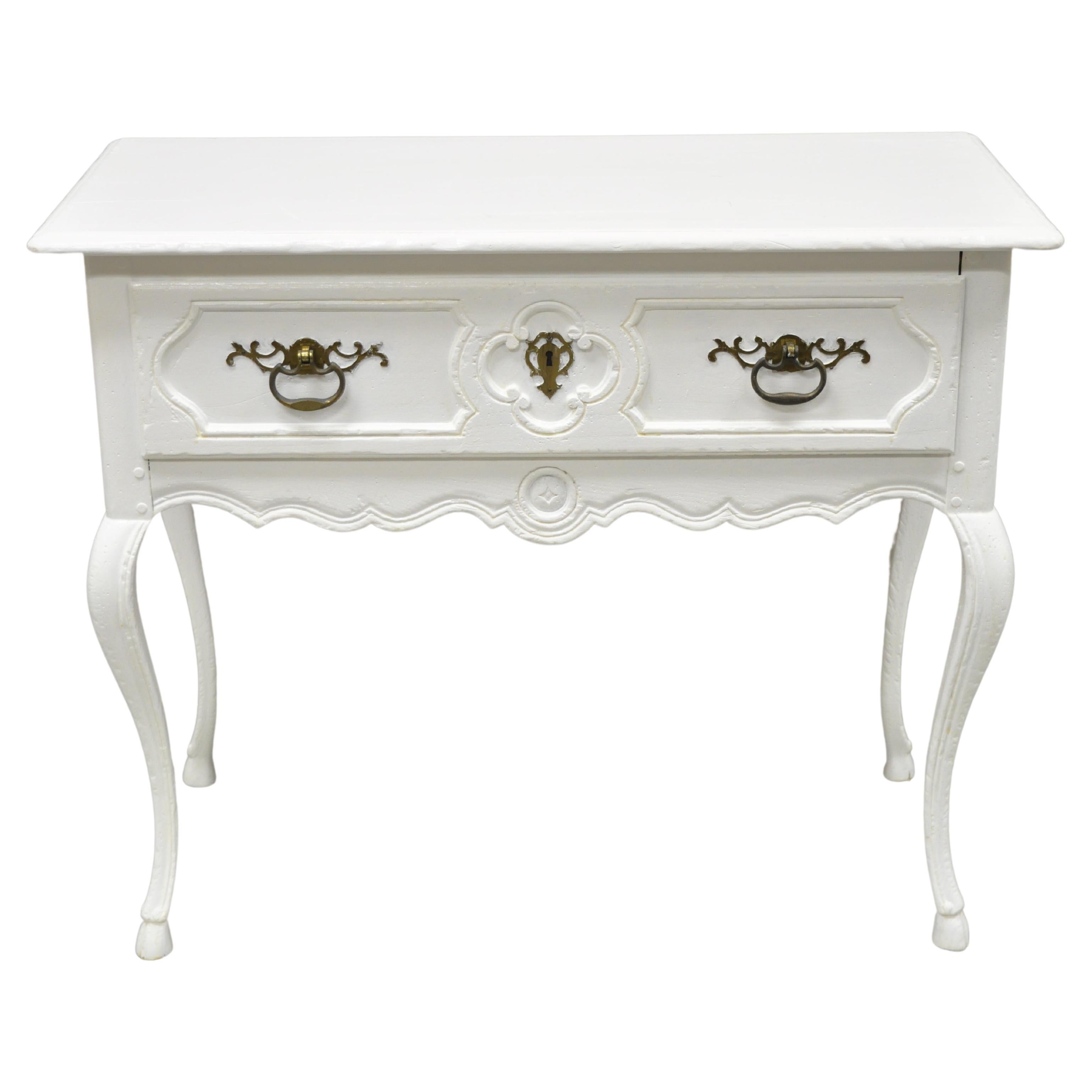 Vintage Baker French Country Regency Style Hoof Feet One Drawer Console Table For Sale