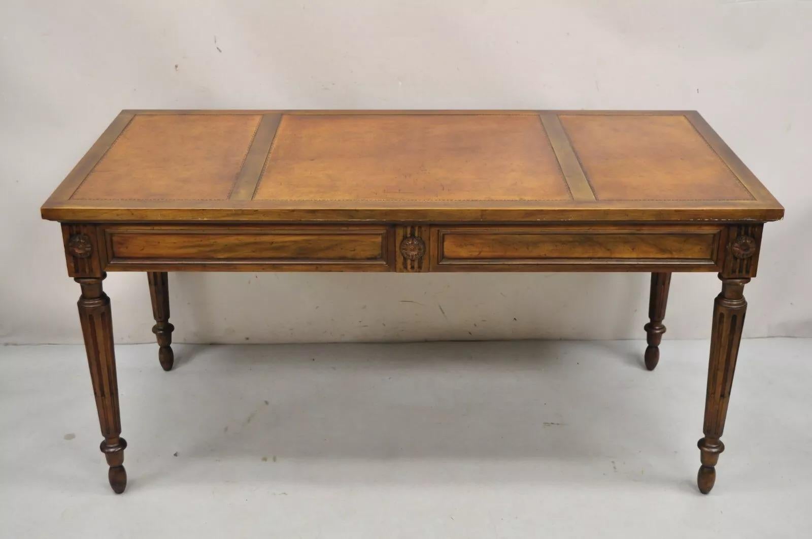 Escritorio Vintage Baker French Provincial Louis XVI de nogal con tapa de cuero marrón 3