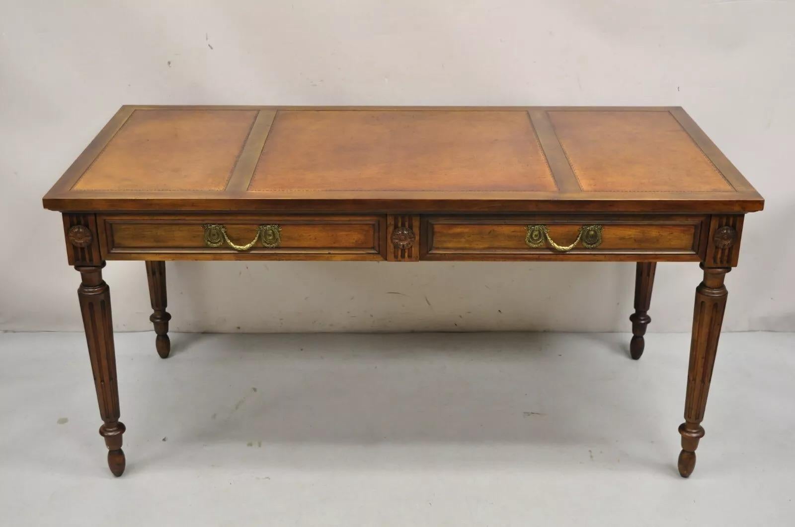 Vintage Baker Französisch Provincial Louis XVI Brown Lederplatte Nussbaum Schreibtisch im Angebot 6