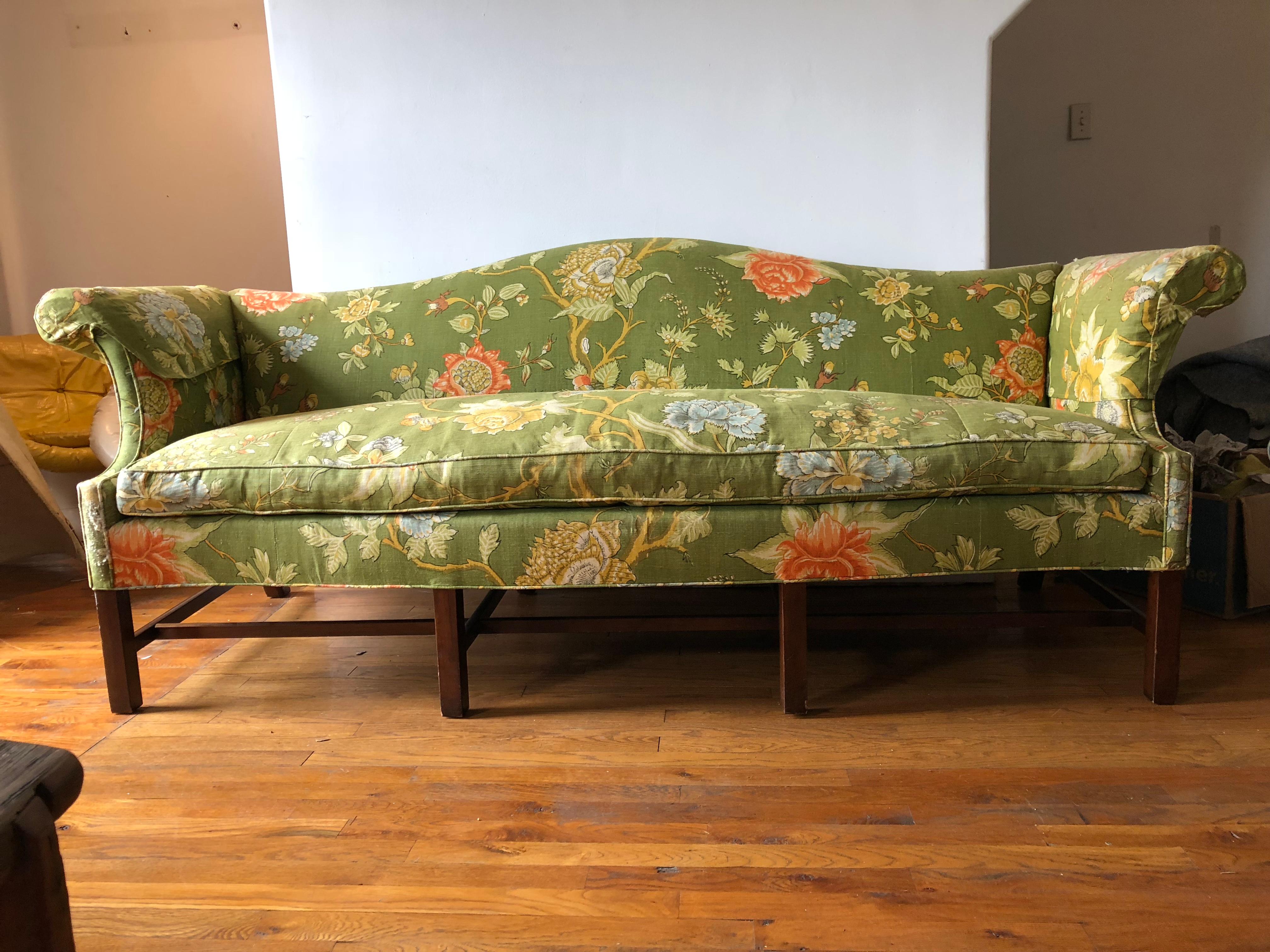 green floral sofa