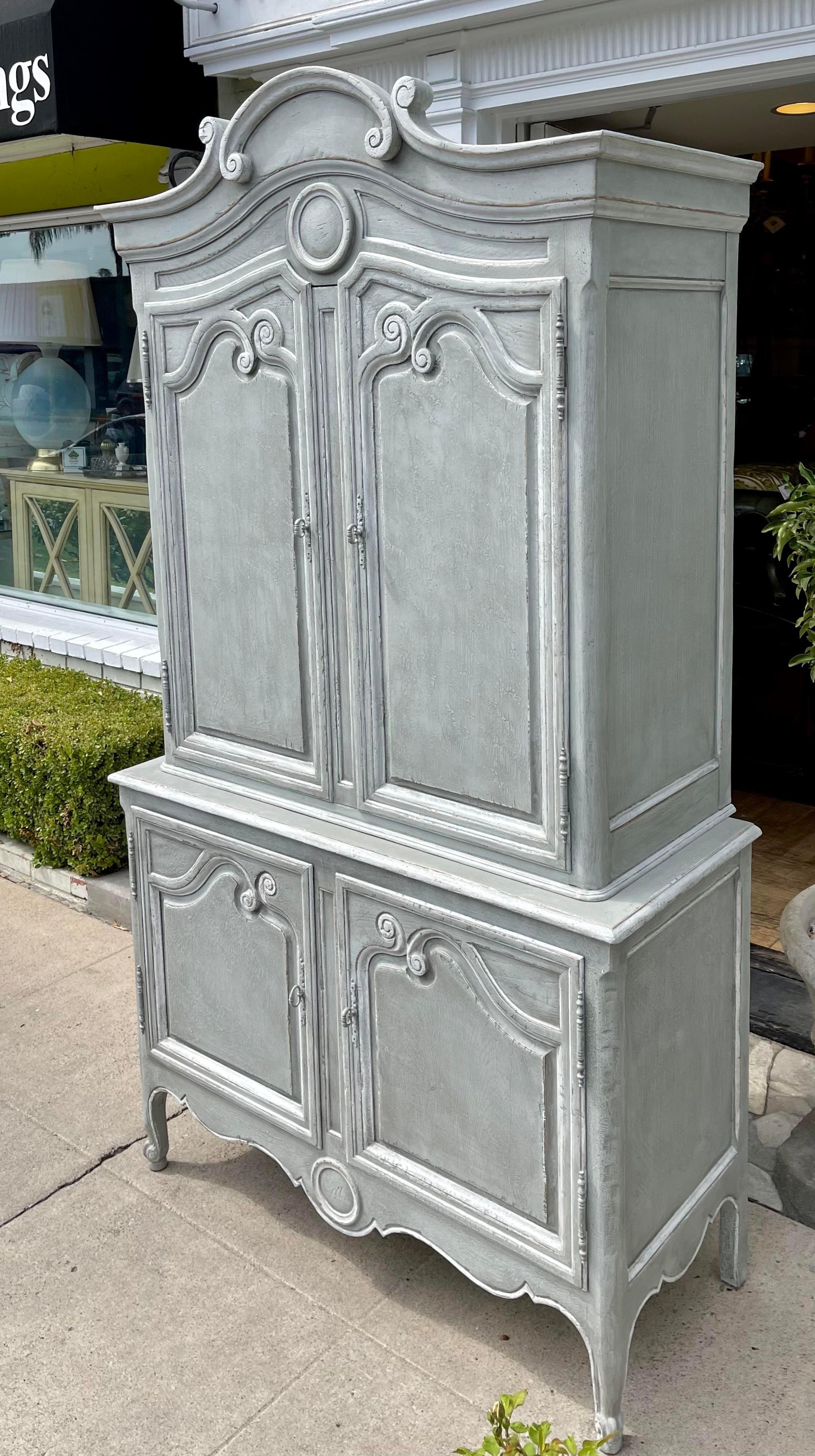 French Provincial Vintage Baker Furniture Company Paint Decorated Armoire Linen Press