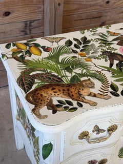 Vintage Baker Furniture Custom Painted Tropical Decoupage Appliqué Chest