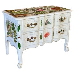 Vintage Baker Furniture Custom Painted Tropical Decoupage Appliqué Chest