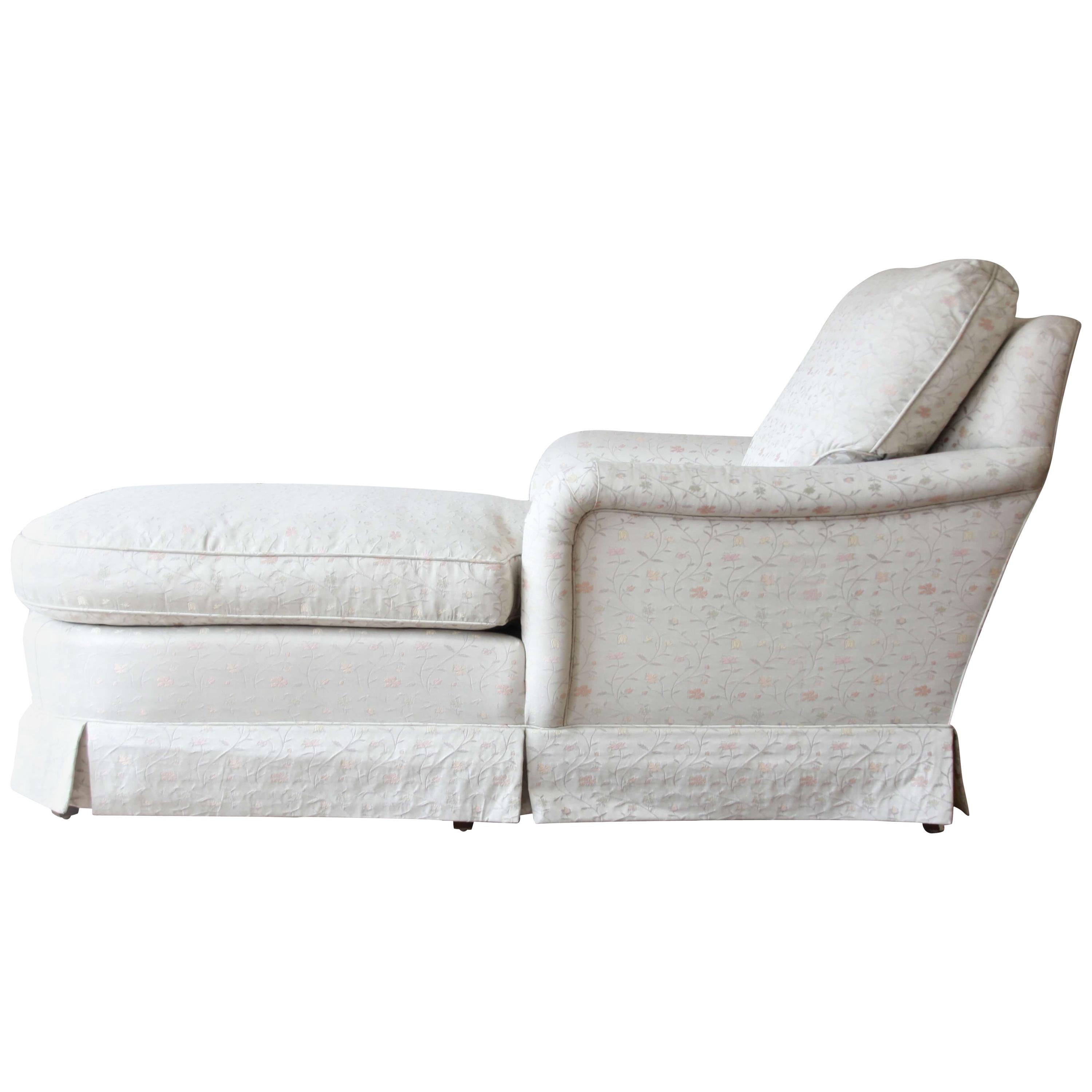 Vintage Baker Furniture Elegant Ivory Floral Upholstered Chaise Longue