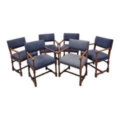 Vintage Baker Furniture English Oak and Barley Twist Dining Chairs - Set of 6