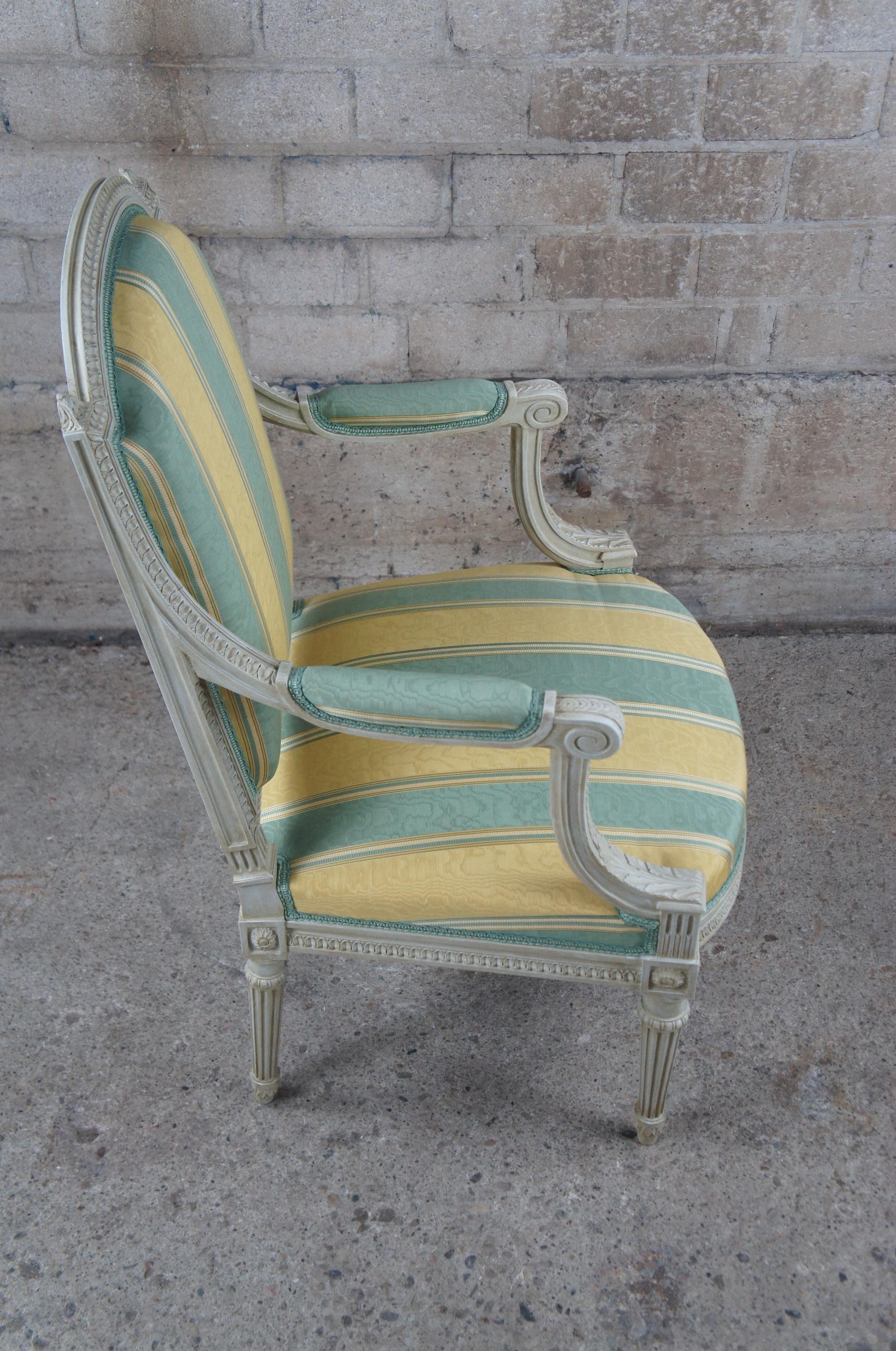 Vintage Baker Furniture French Louis XVI Fauteuil Silk Striped Arm Chair For Sale 6
