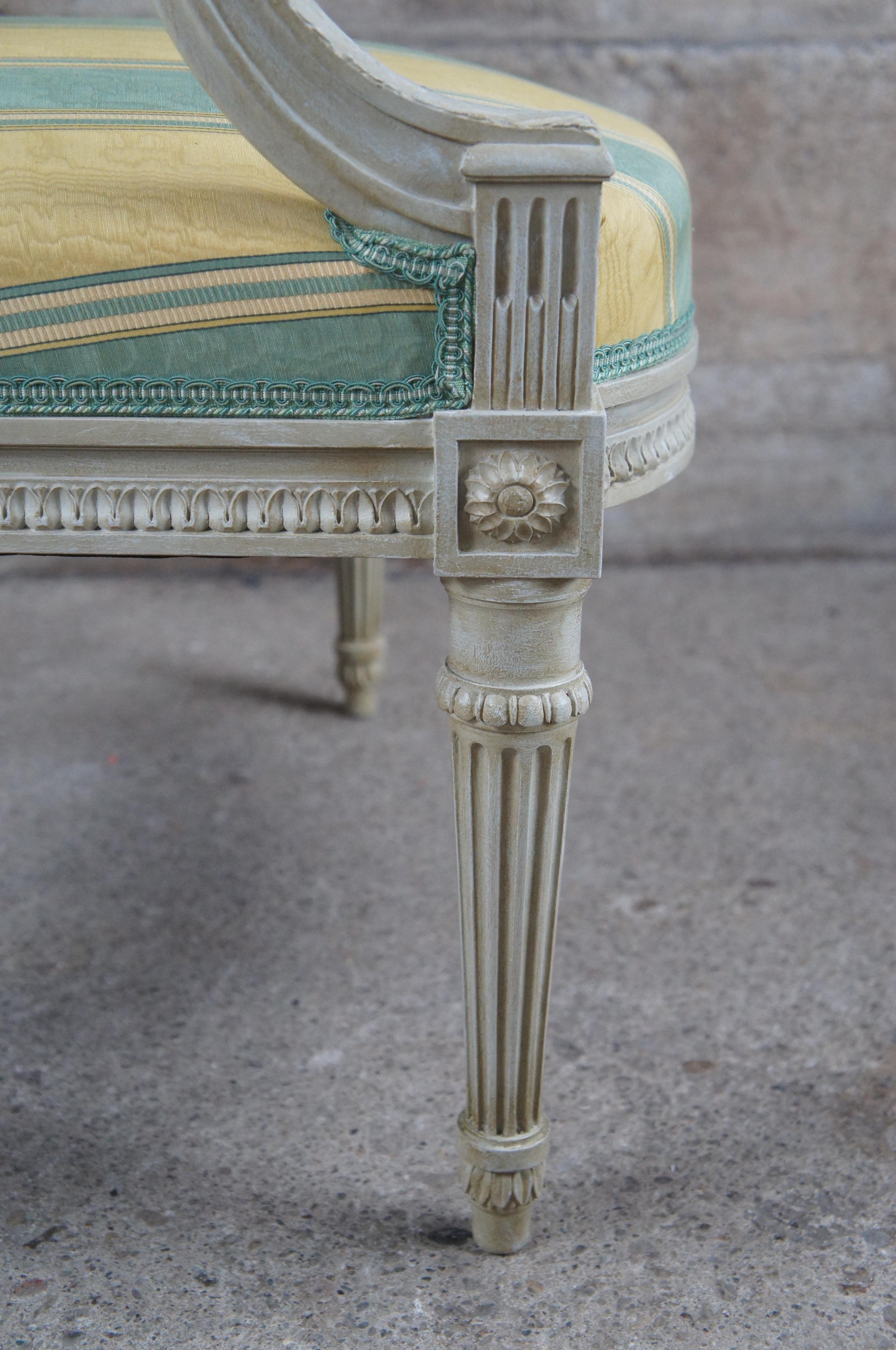 Vintage Baker Furniture French Louis XVI Fauteuil Silk Striped Arm Chair For Sale 7