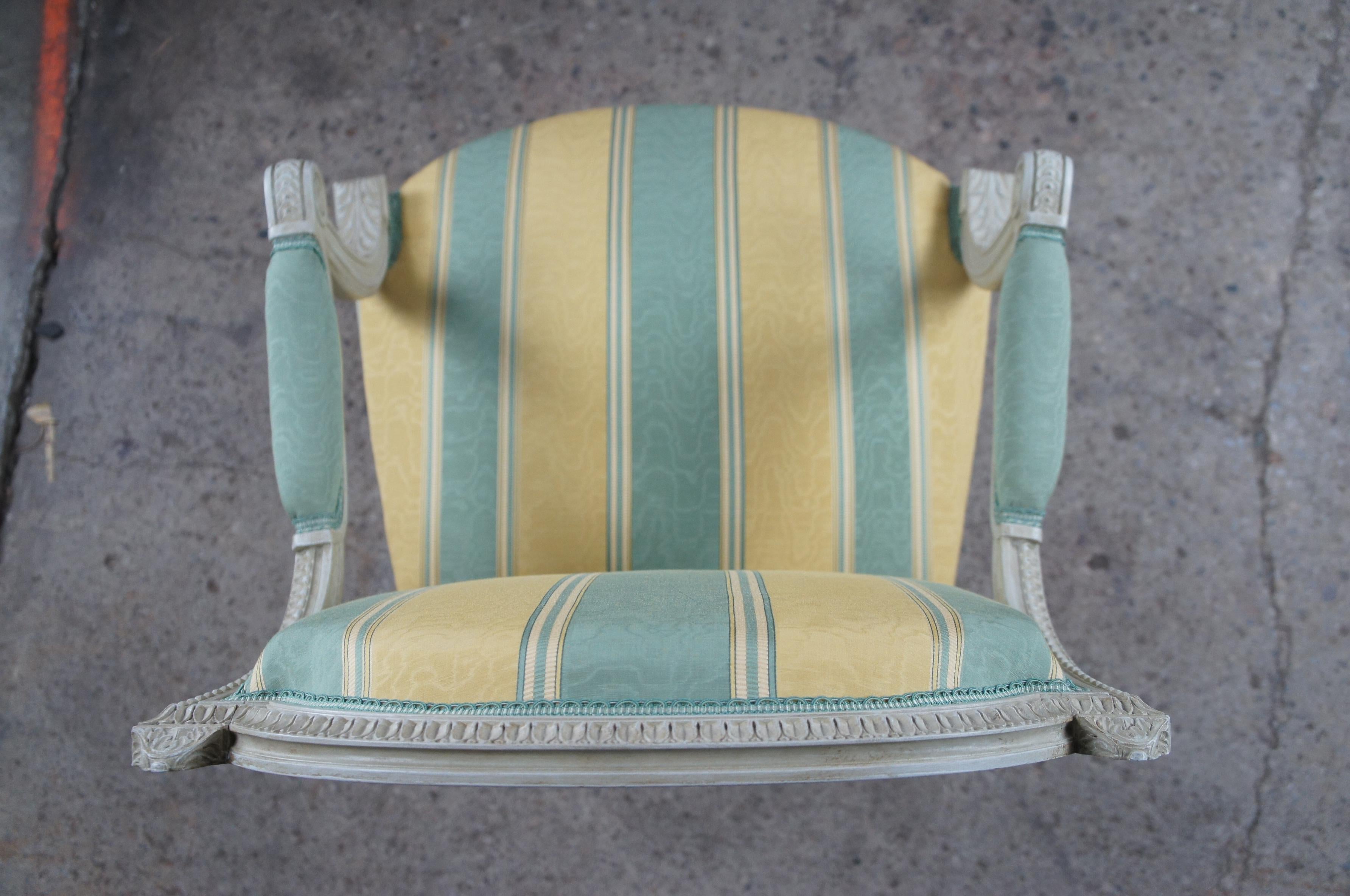 Vintage Baker Furniture French Louis XVI Fauteuil Silk Striped Arm Chair For Sale 8