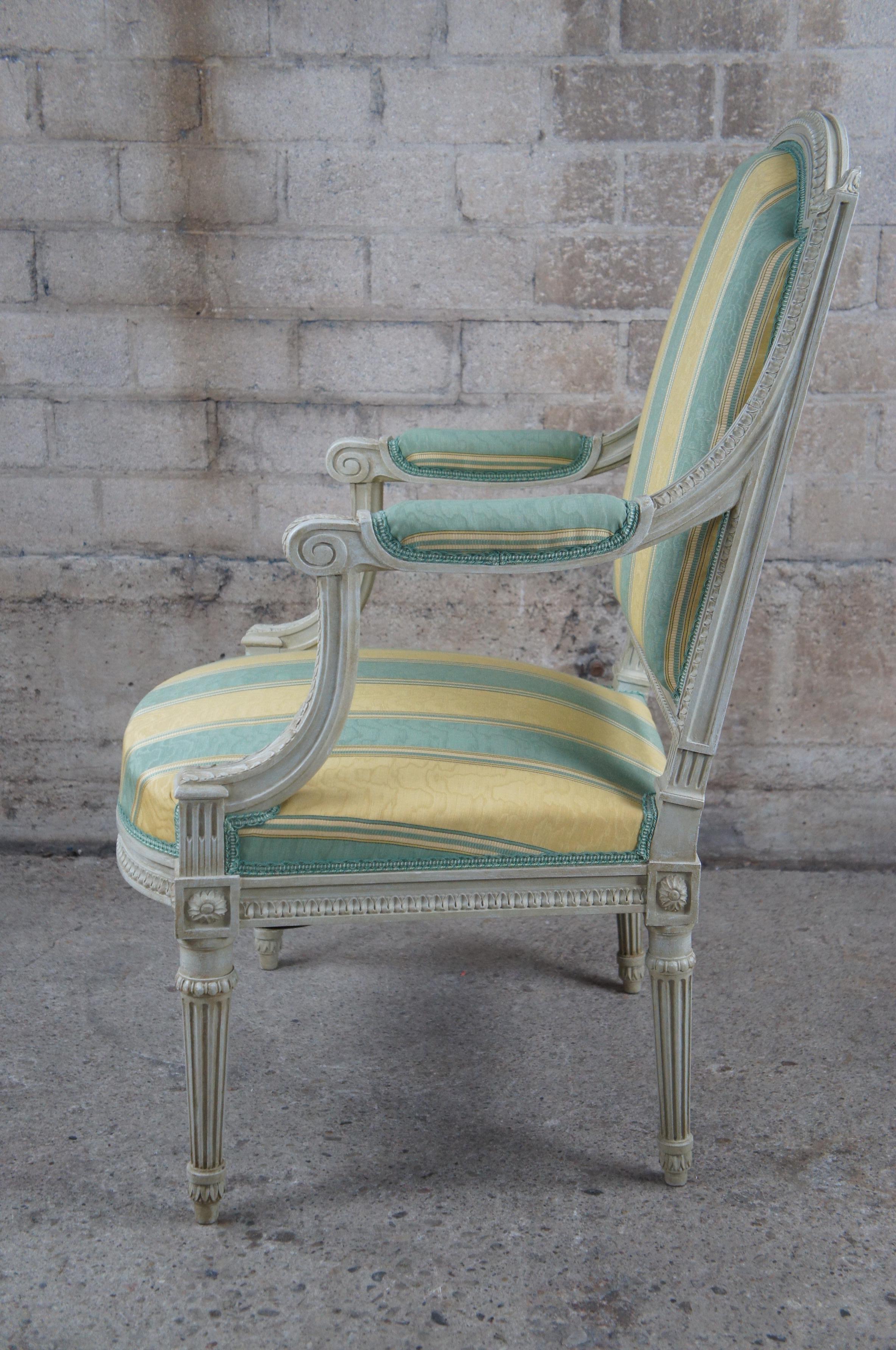 Vintage Baker Furniture French Louis XVI Fauteuil Silk Striped Arm Chair For Sale 1