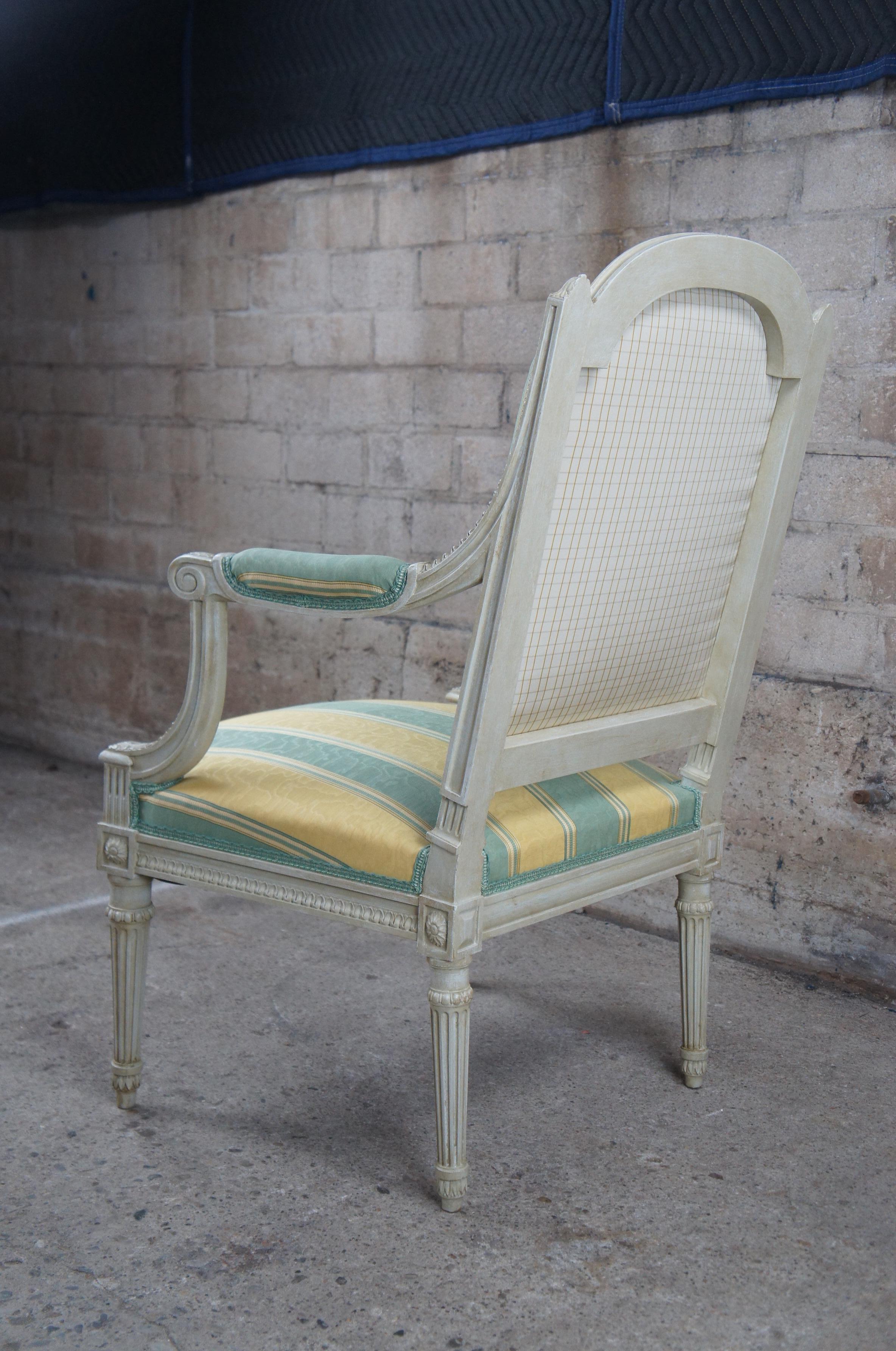Vintage Baker Furniture French Louis XVI Fauteuil Silk Striped Arm Chair For Sale 2