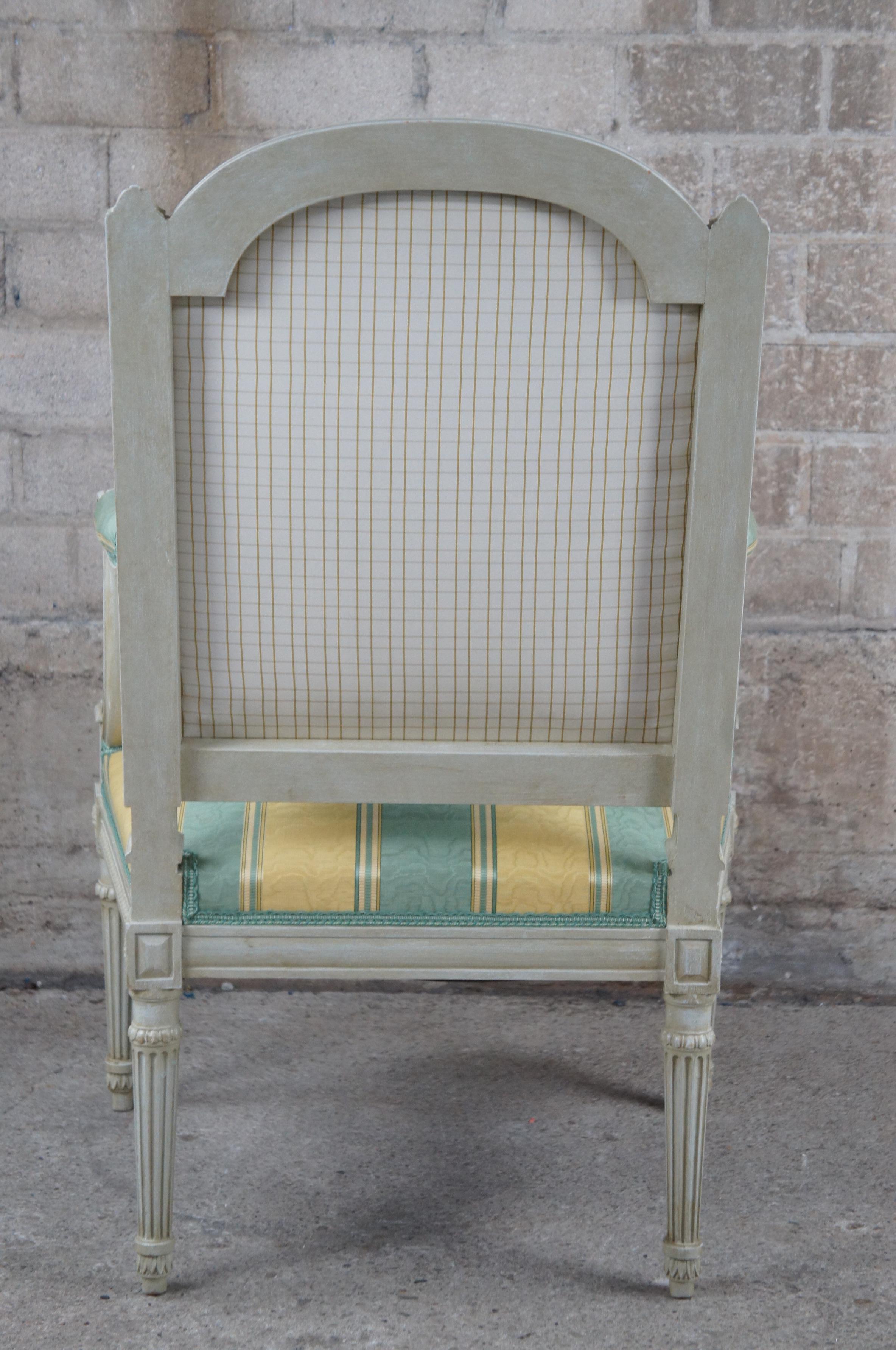 Vintage Baker Furniture French Louis XVI Fauteuil Silk Striped Arm Chair For Sale 3