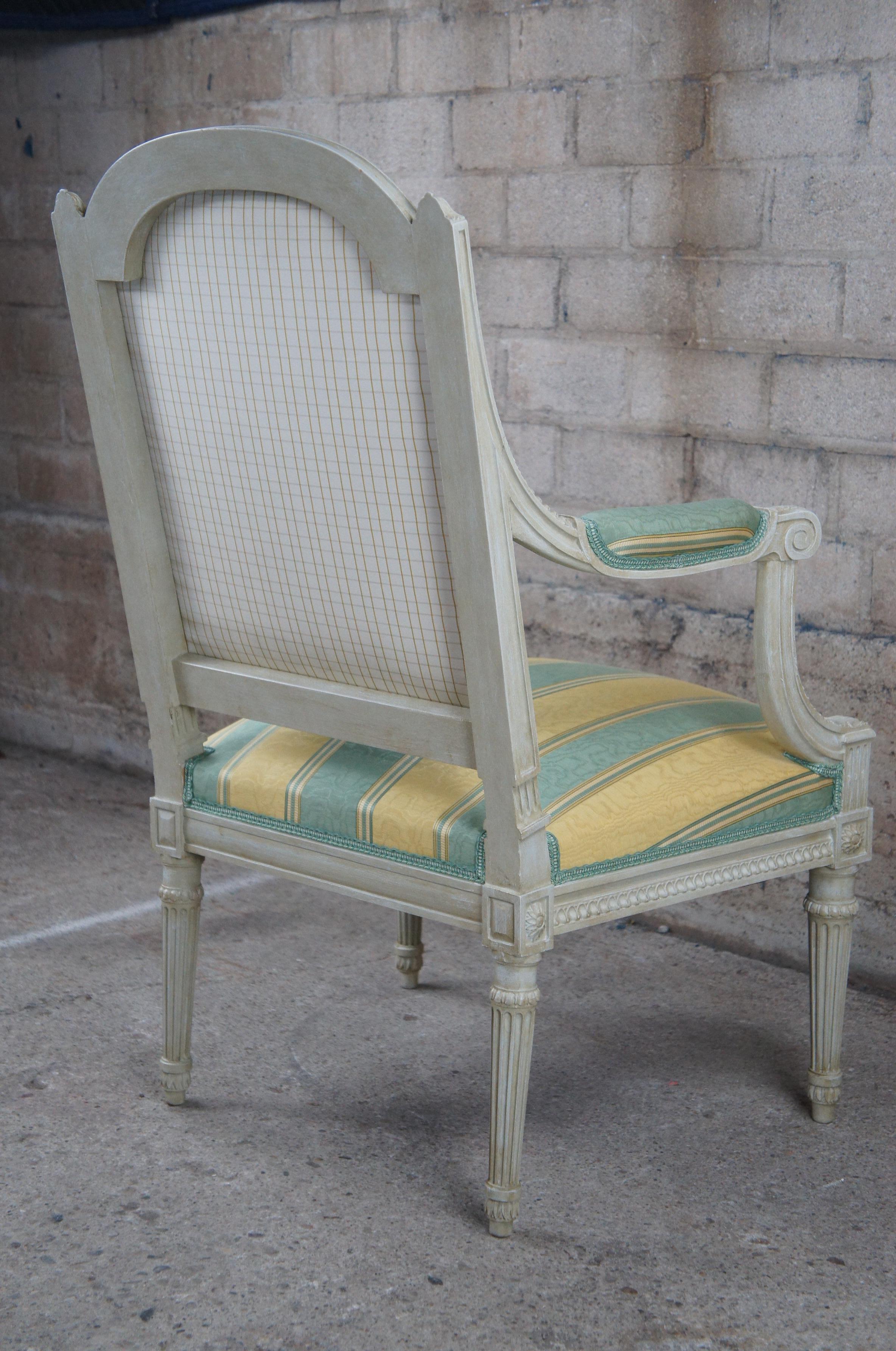 Vintage Baker Furniture French Louis XVI Fauteuil Silk Striped Arm Chair For Sale 4