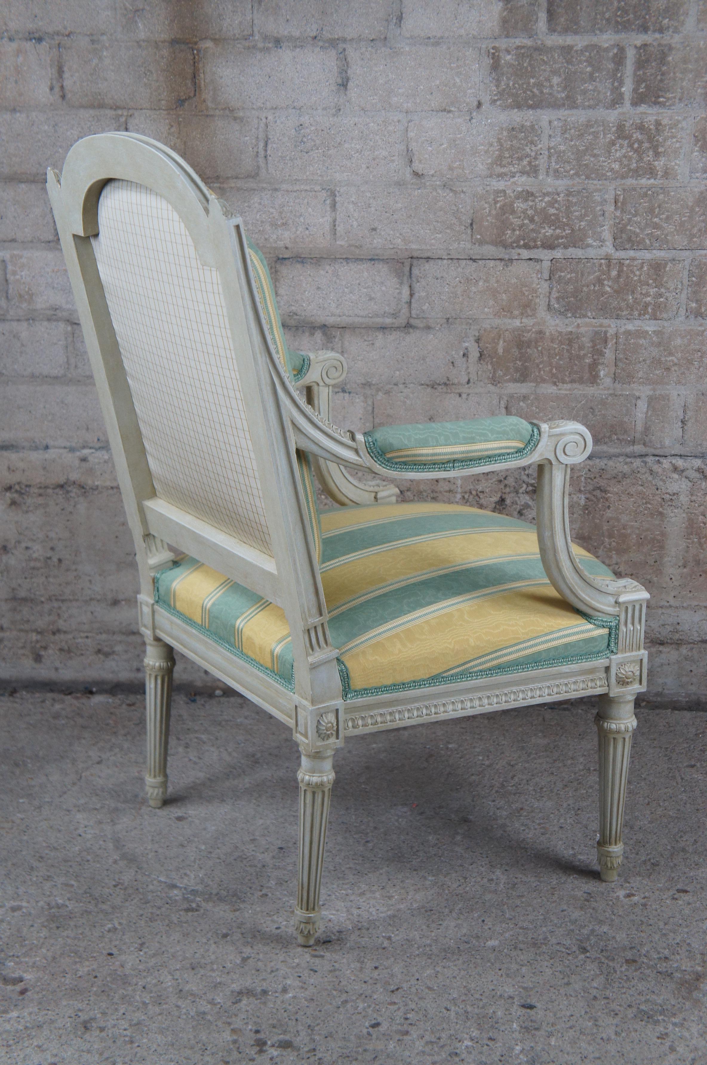 Vintage Baker Furniture French Louis XVI Fauteuil Silk Striped Arm Chair For Sale 5